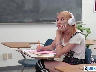 Nasty teen blonde hooker fucked hard by a teacher on detention class