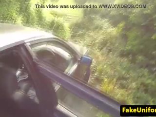 Real brit sucking fake coppers prick in car
