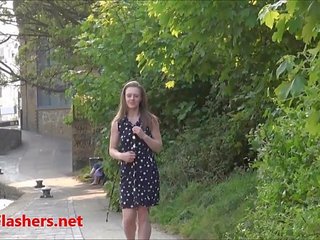 Enchanting teen flasher Lauras amateur public nudity and voyeur exposure of small tits