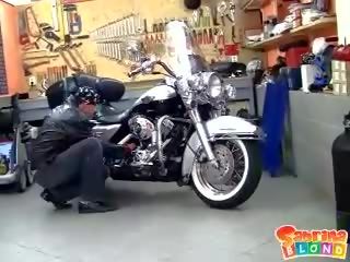 Skinny blonde teen with tiny tits gets slammed by the motor bike